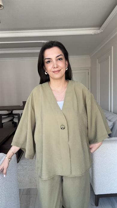 Tek Düğmeli Oversize Takım - Haki