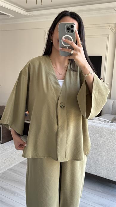Tek Düğmeli Oversize Takım - Haki