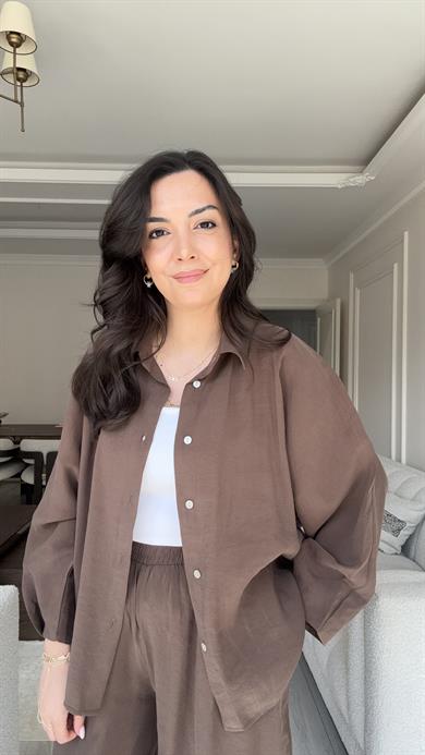 Tensel Şalvar Takım - Kahverengi