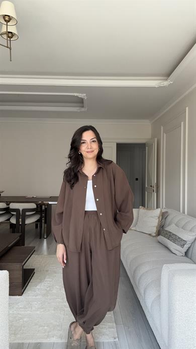 Tensel Şalvar Takım - Kahverengi
