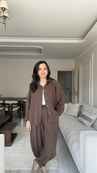 Tensel Şalvar Takım - Kahverengi