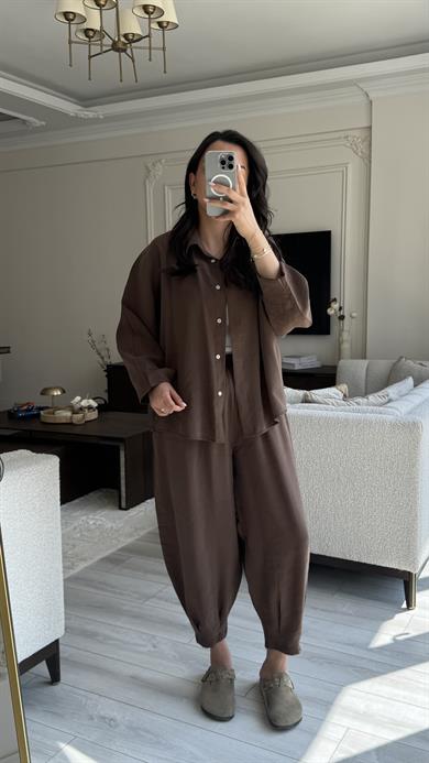 Tensel Şalvar Takım - Kahverengi