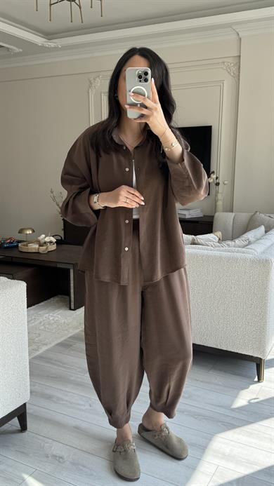 Tensel Şalvar Takım - Kahverengi