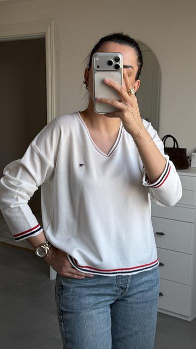 Tmmy V Yaka Triko - Beyaz