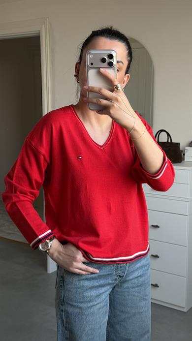 Tmmy V Yaka Triko - Kırmızı