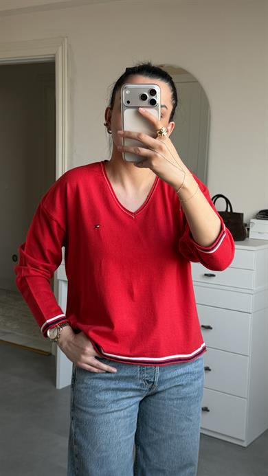 Tmmy V Yaka Triko - Kırmızı