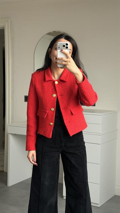 Tüvit Crop Ceket - Kırmızı