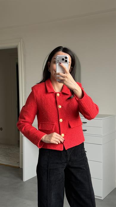 Tüvit Crop Ceket - Kırmızı