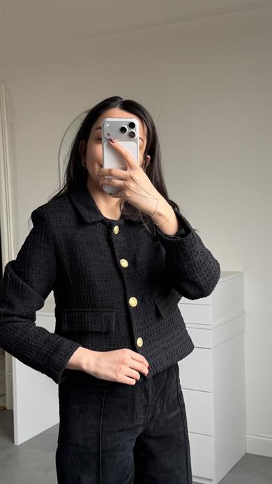 Tüvit Crop Ceket - Siyah