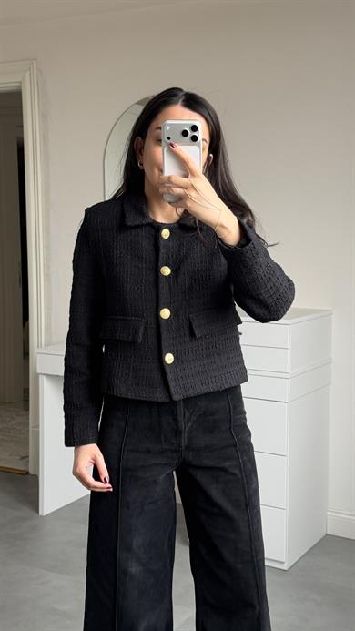 Tüvit Crop Ceket - Siyah