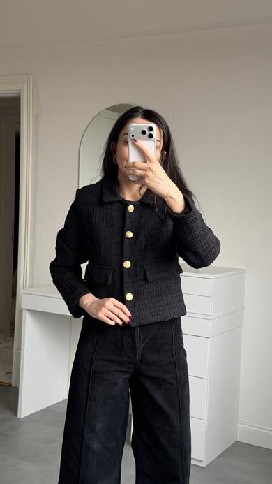 Tüvit Crop Ceket - Siyah