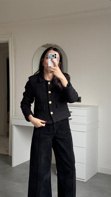 Tüvit Crop Ceket - Siyah