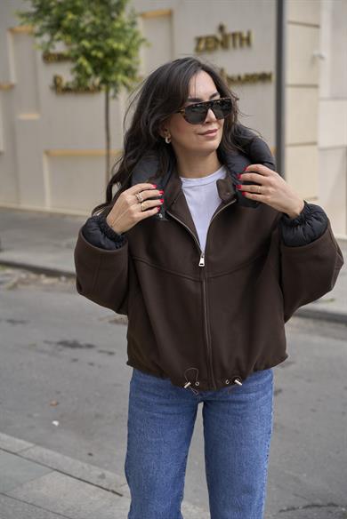 Yakası Şişme Bomber Mont - Kahve 