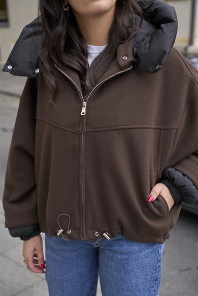 Yakası Şişme Bomber Mont - Kahve 
