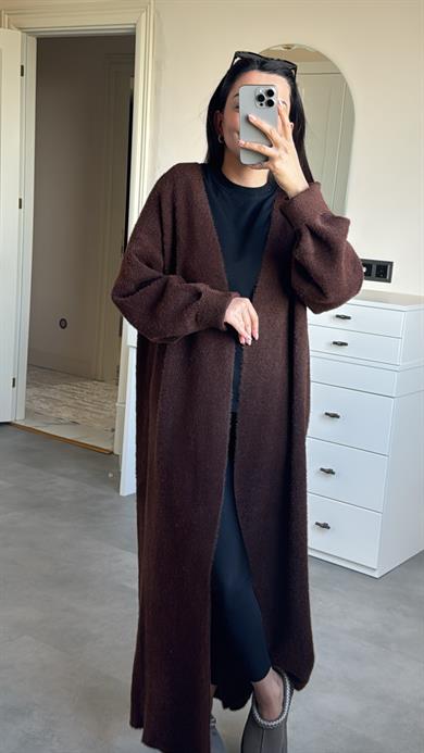 Yumoş Maxi Boy Hırka - Kahve