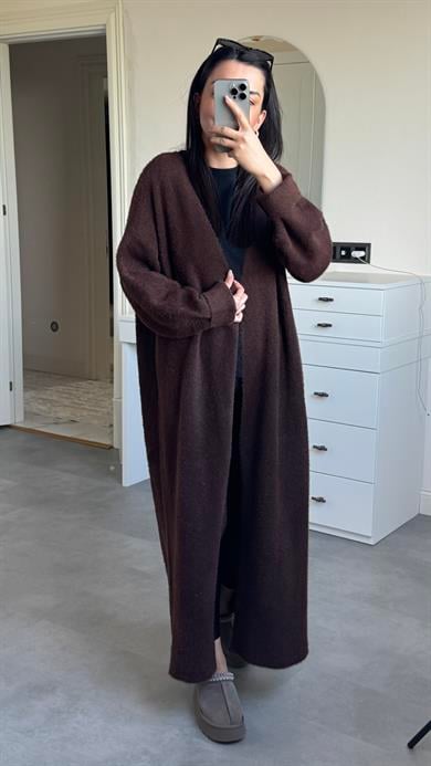 Yumoş Maxi Boy Hırka - Kahve