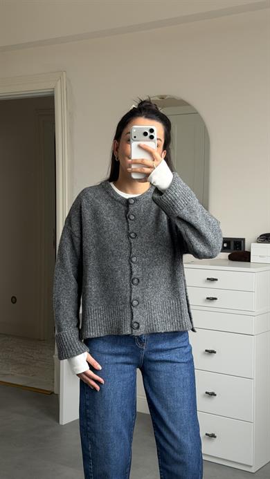 Yumoş Yırtmaçlı Hırka - Antrasit