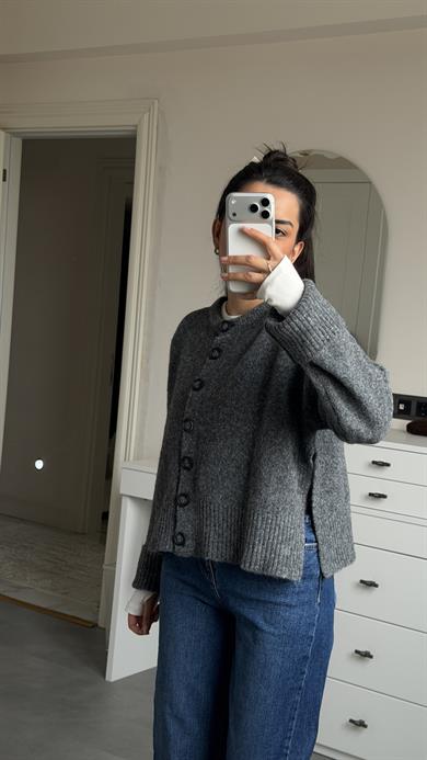 Yumoş Yırtmaçlı Hırka - Antrasit