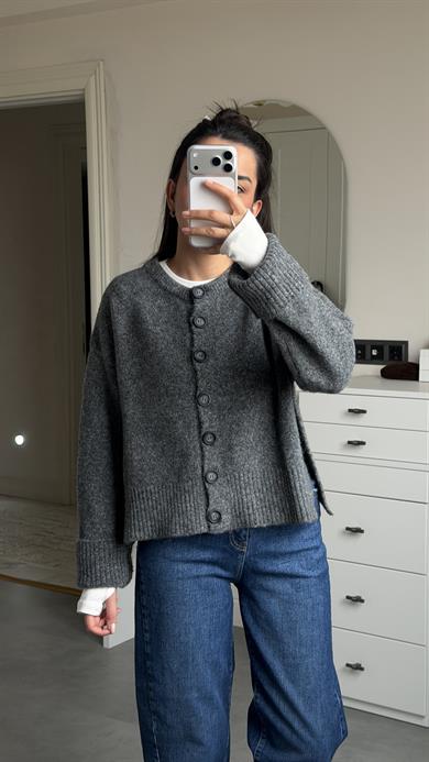 Yumoş Yırtmaçlı Hırka - Antrasit