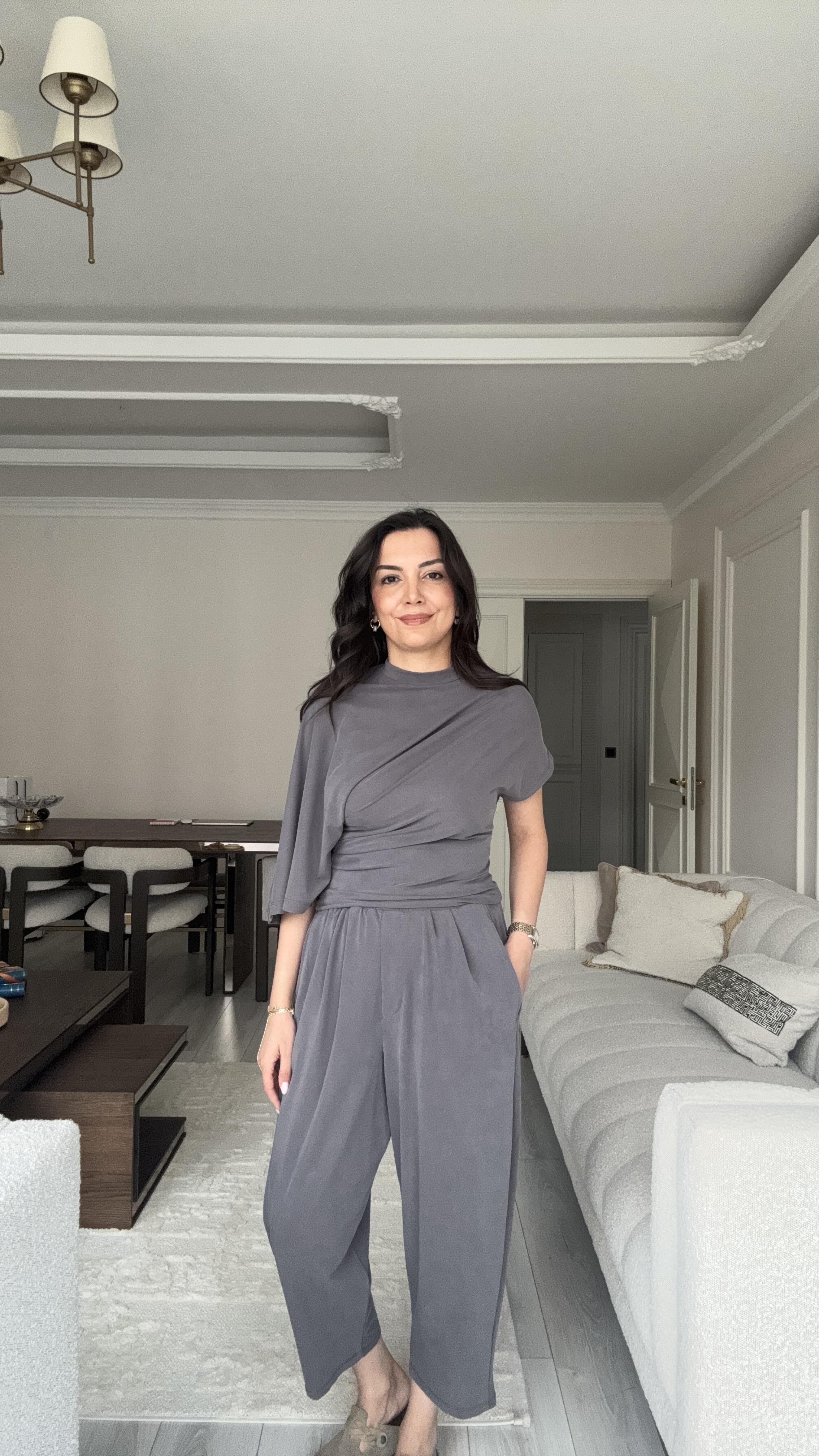 Asimetrik Kesim Takım - Gri