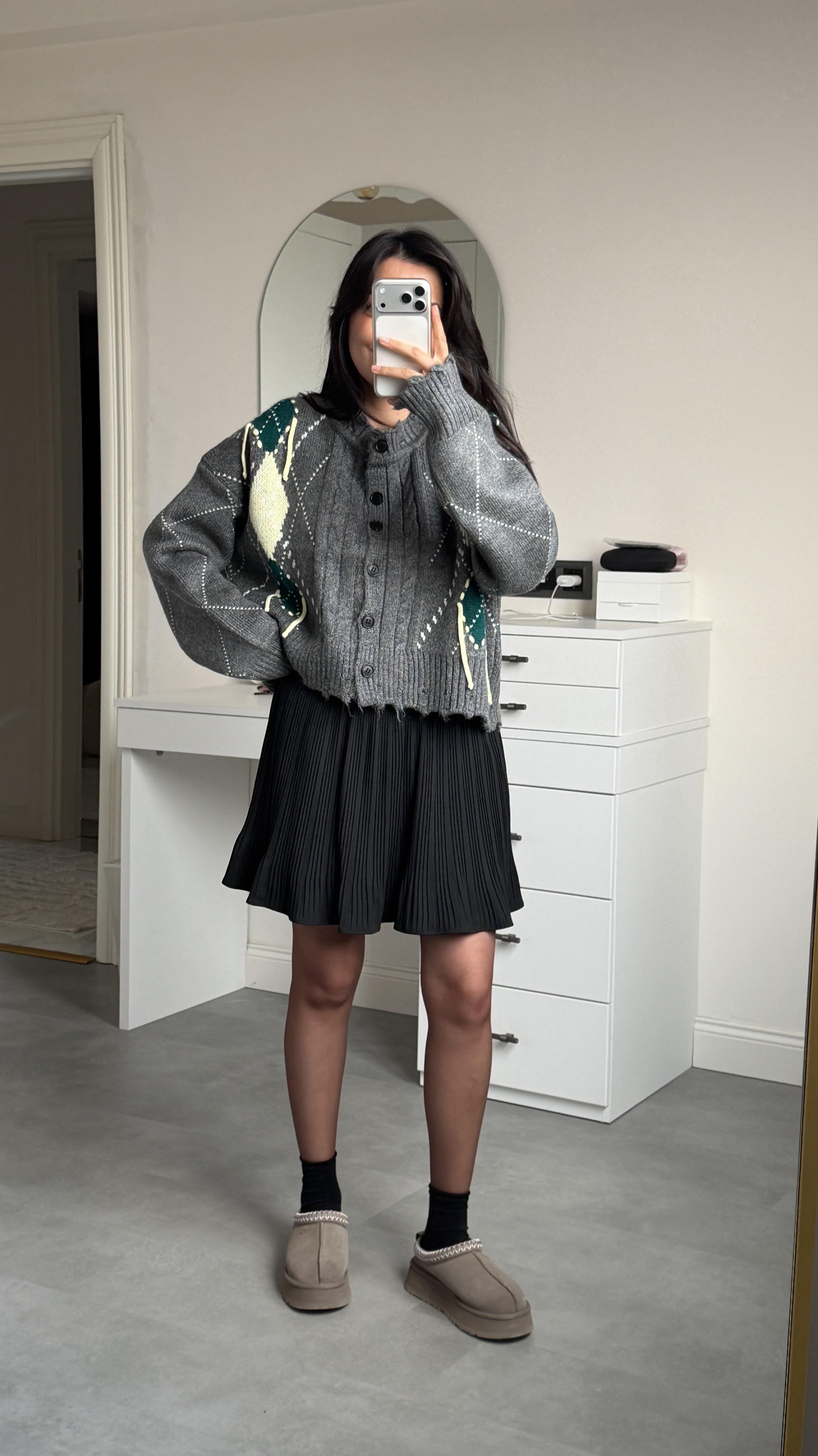 Baklava Desenli Hırka - Antrasit 