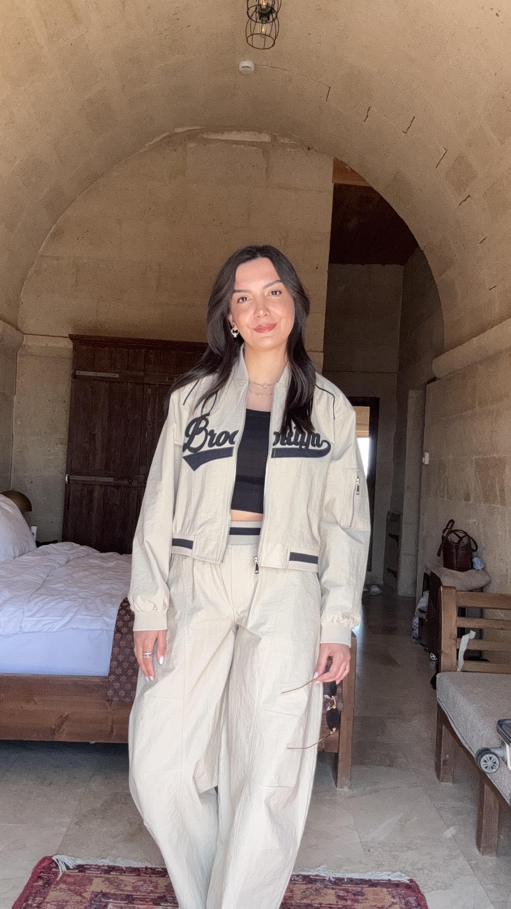 Bej Brooklyn Baskılı Paraşüt Takım 