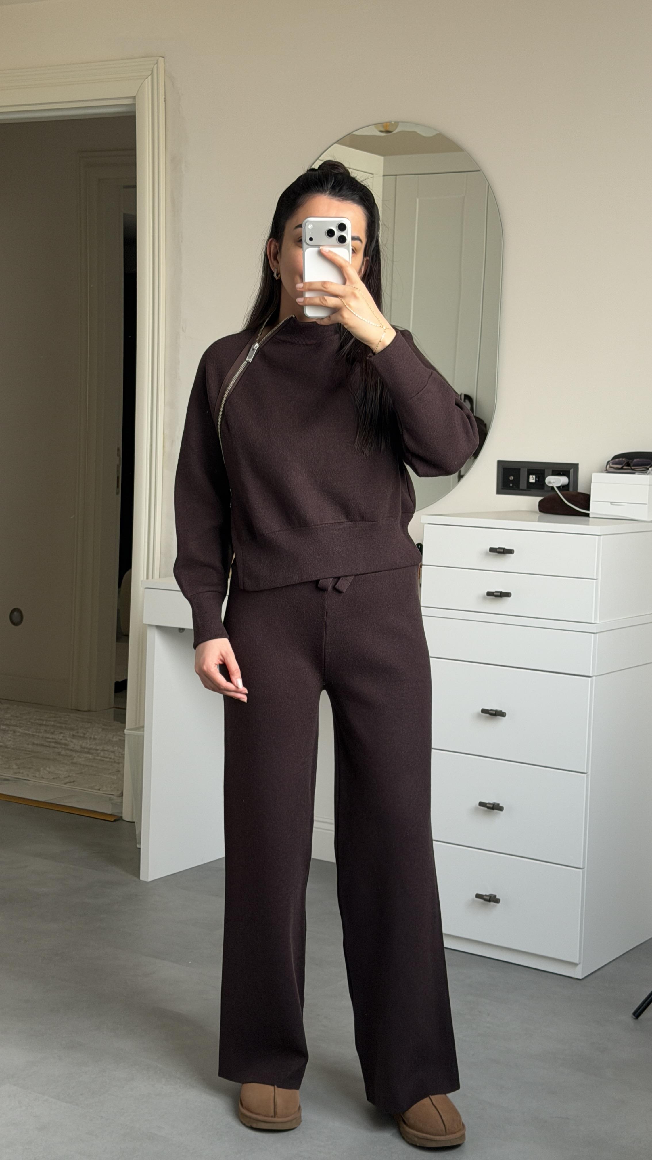 Çelik Örgü Triko Takım - Kahve