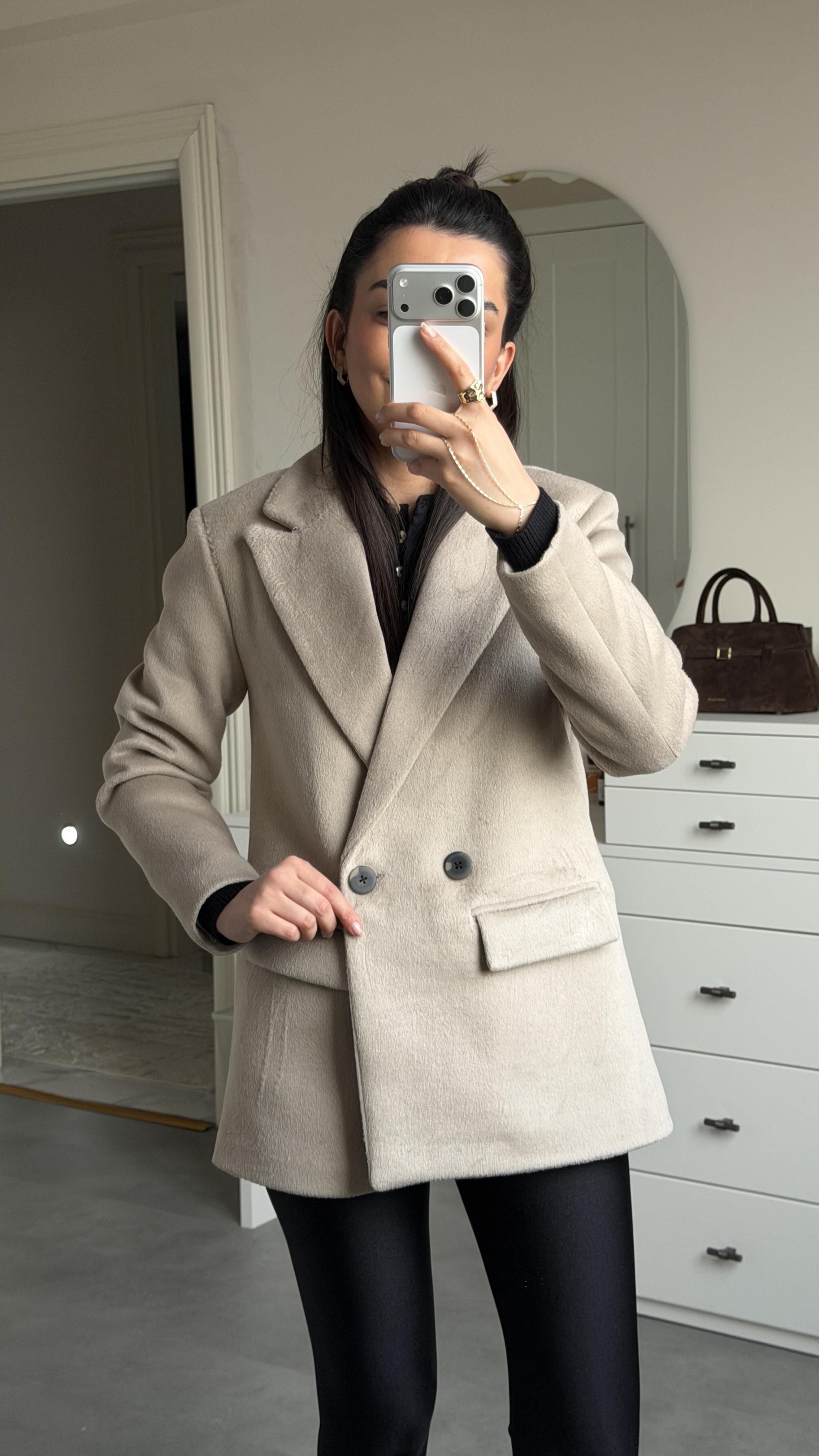 Çift Düğmeli Kaşe Blazer - Bej