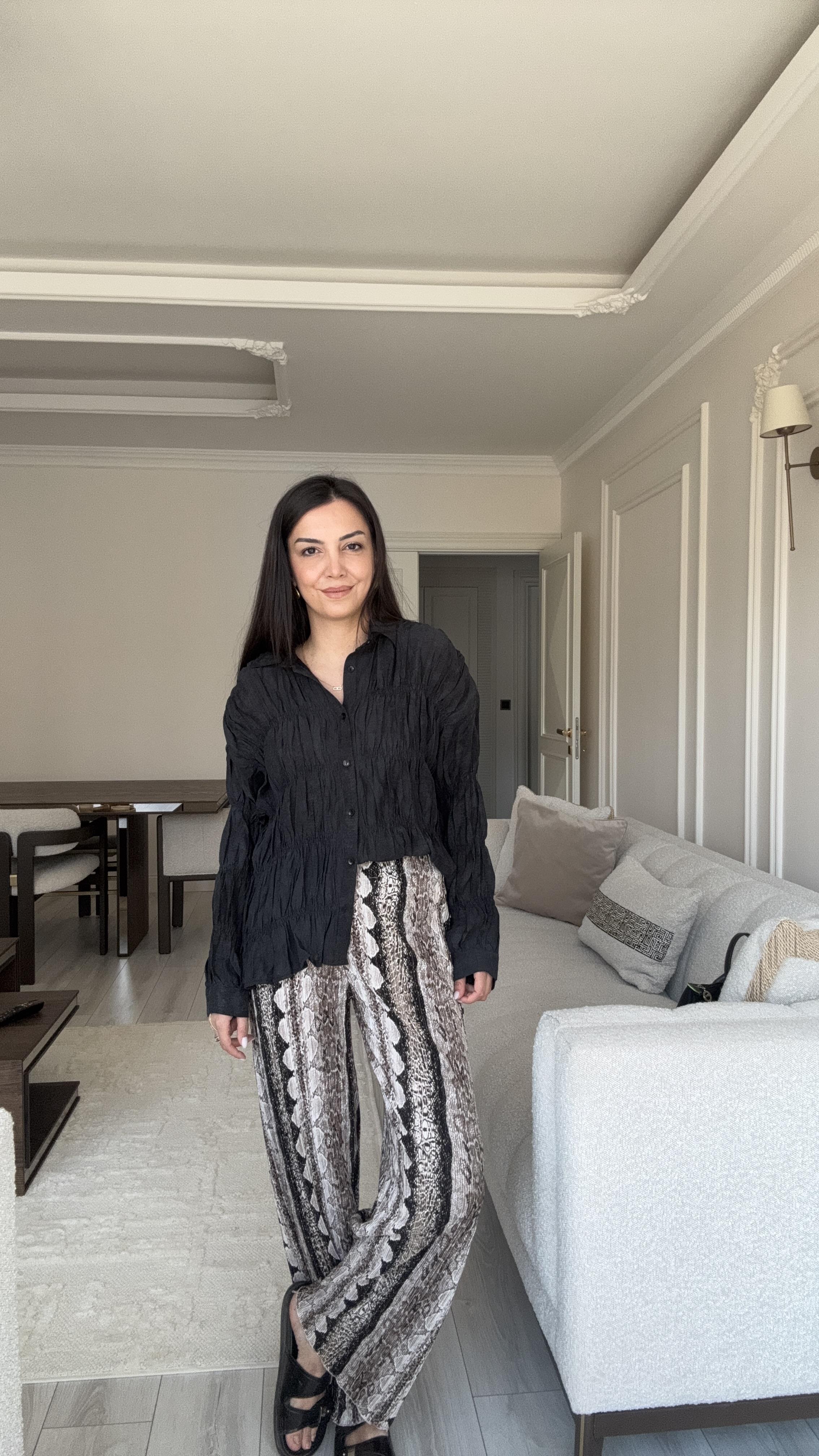 Desenli Siyah Pantolon 