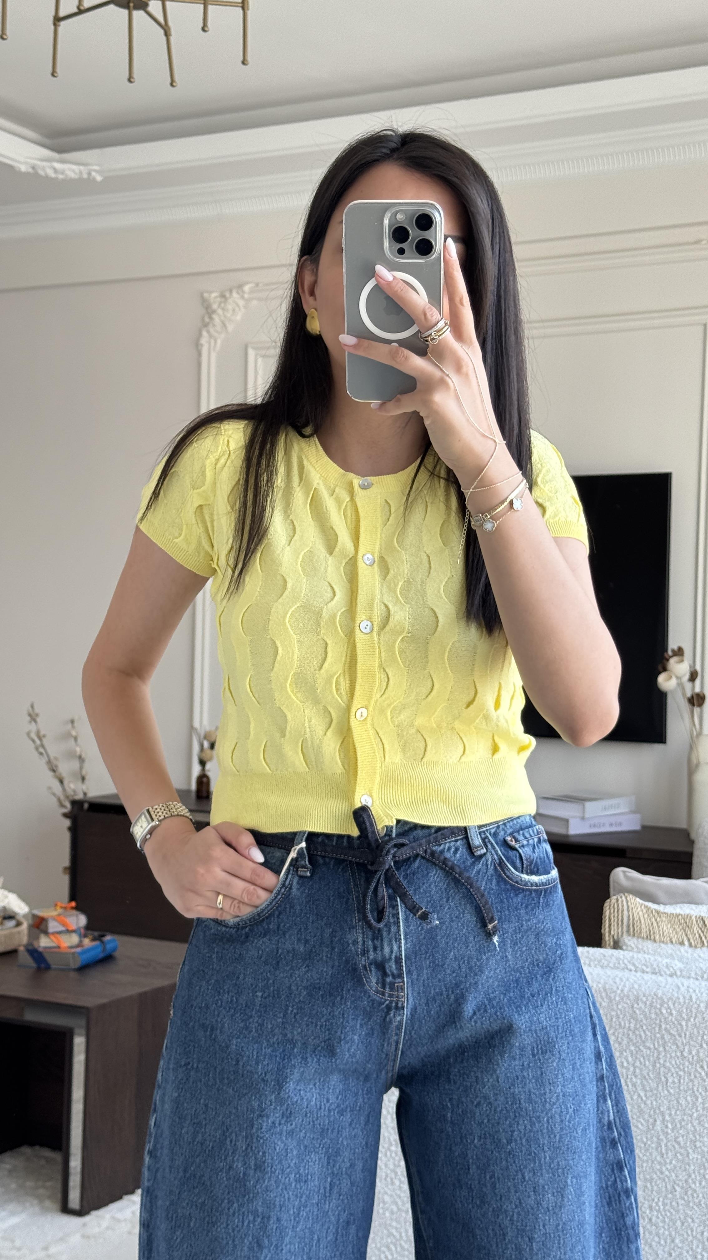 Dilvin Kısa Kol Hırka - Sarı