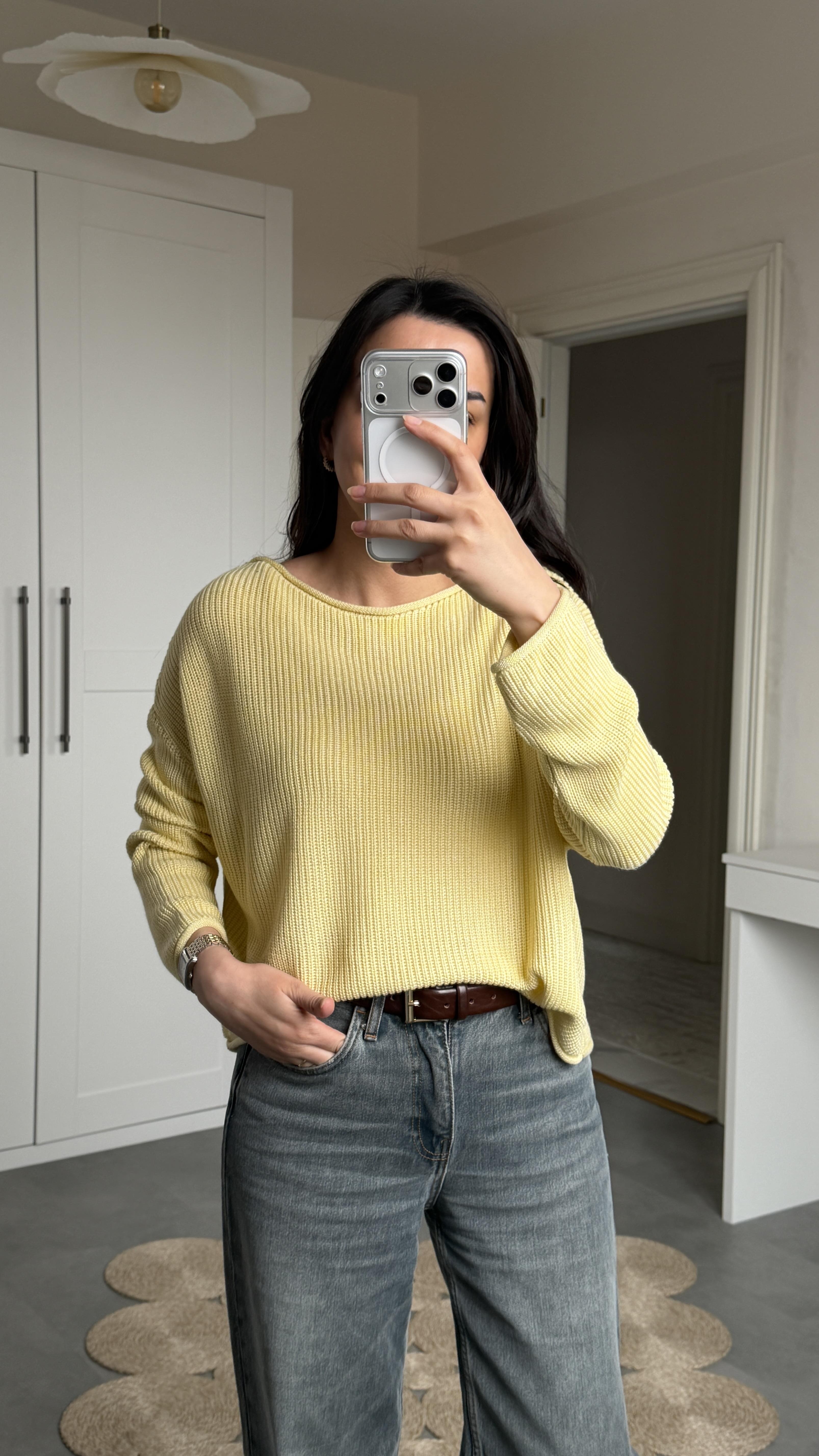 Dilvin Sarı Oversize Triko 