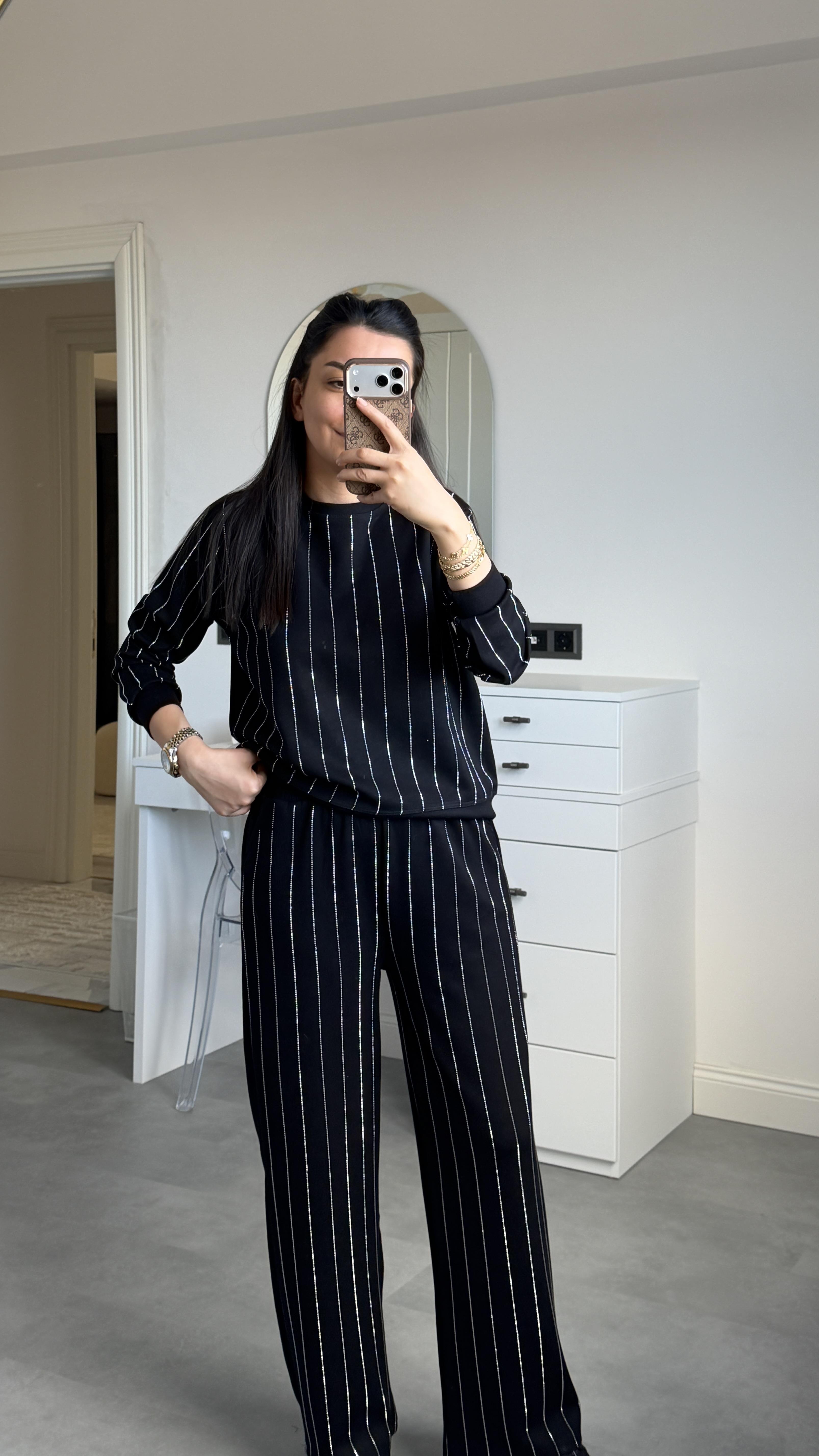 Full Taşlı Modal Takım - Siyah