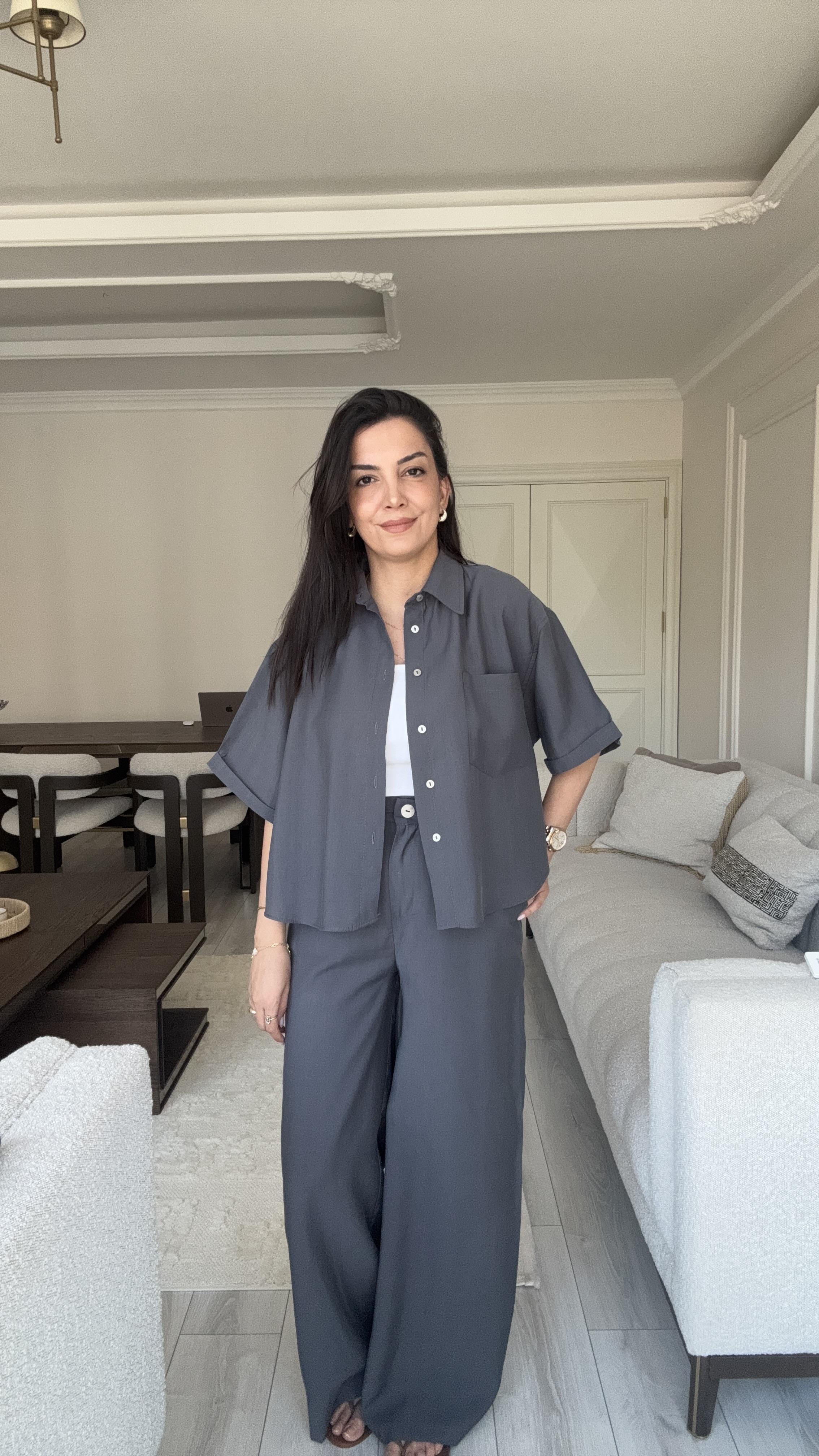 Gömlekli Kısa Kol Takım - Antrasit