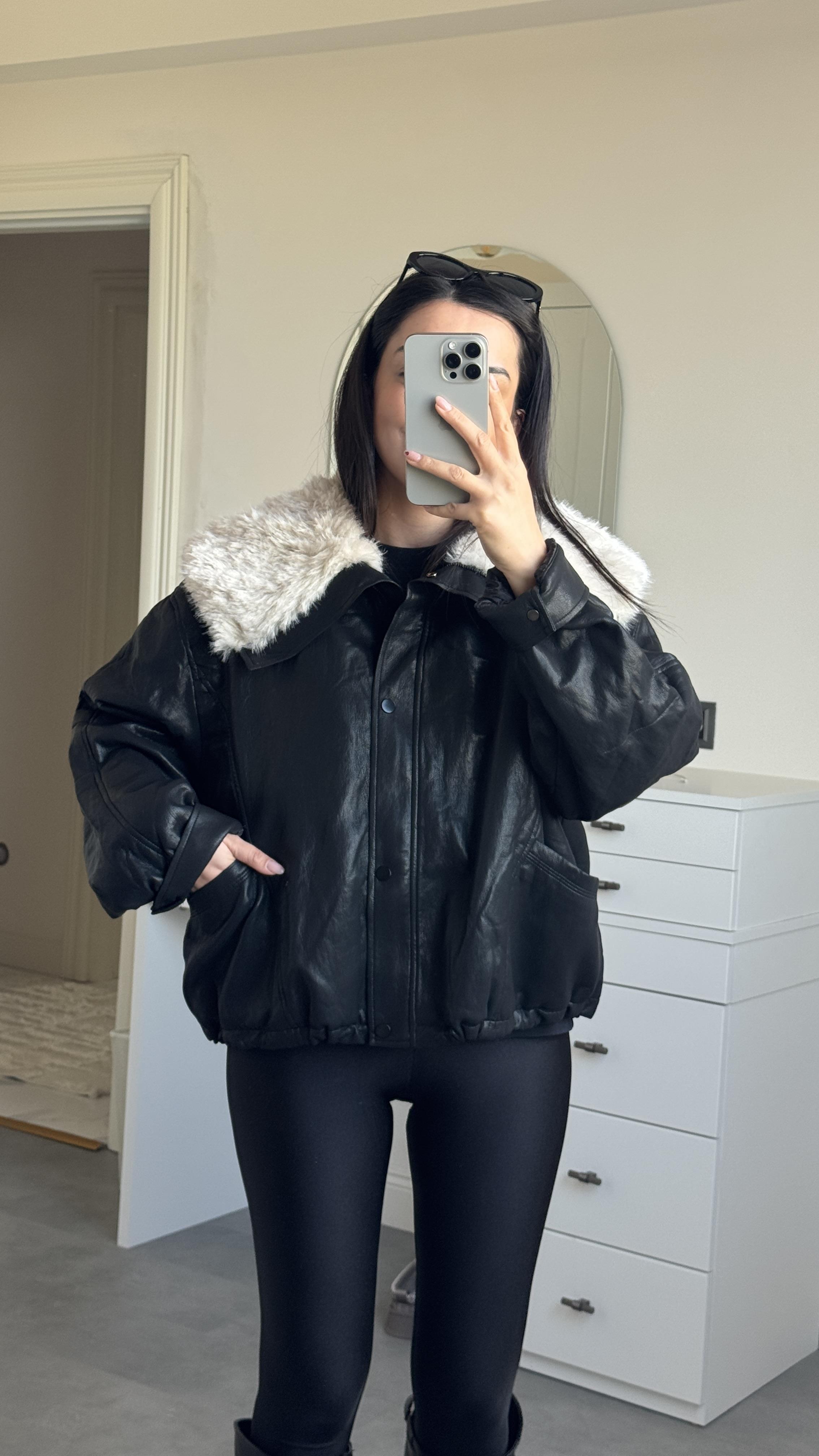 İthal Kürklü Siyah Mont