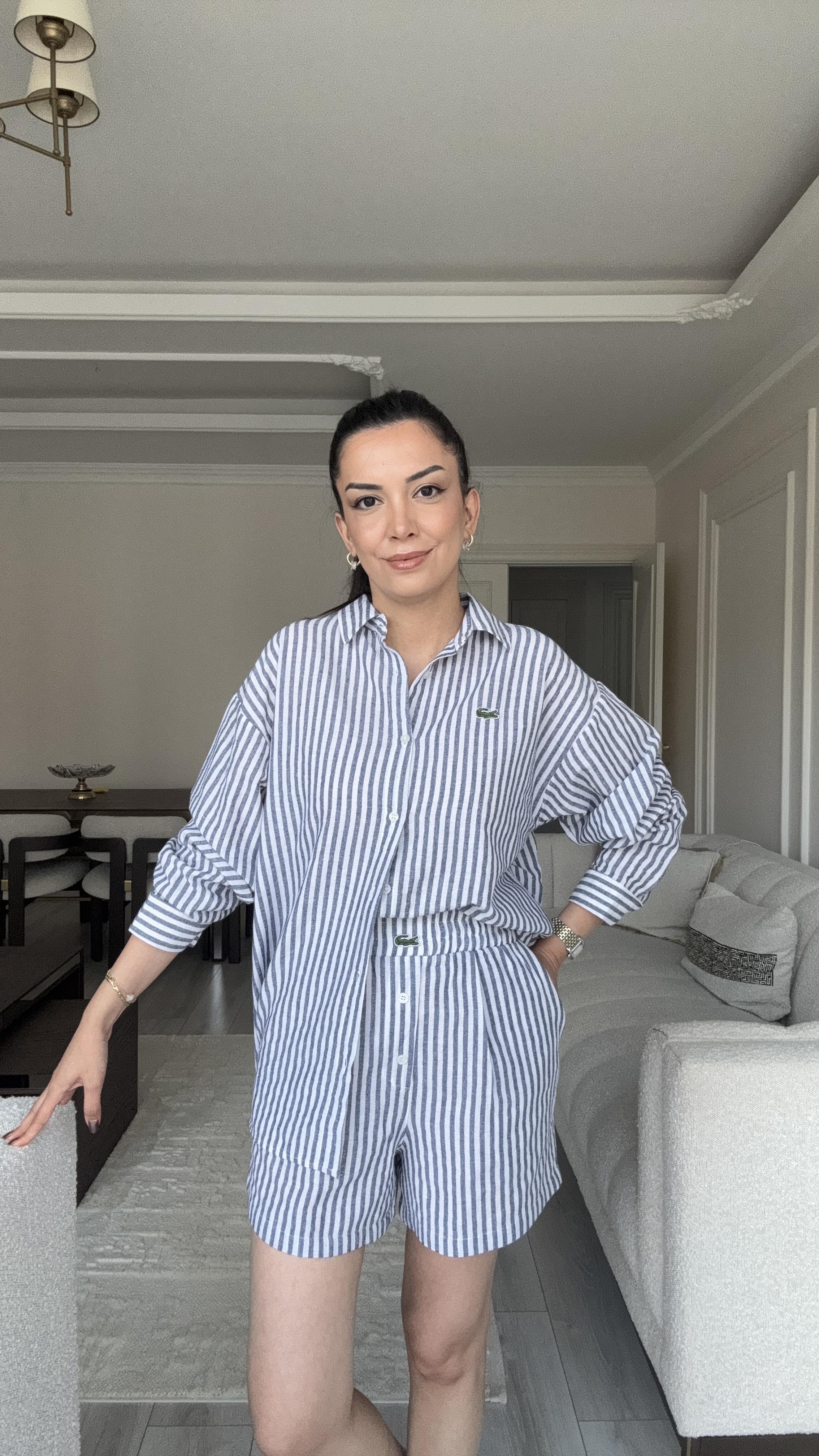 Lacste Çizgili Şortlu Takım - Laci