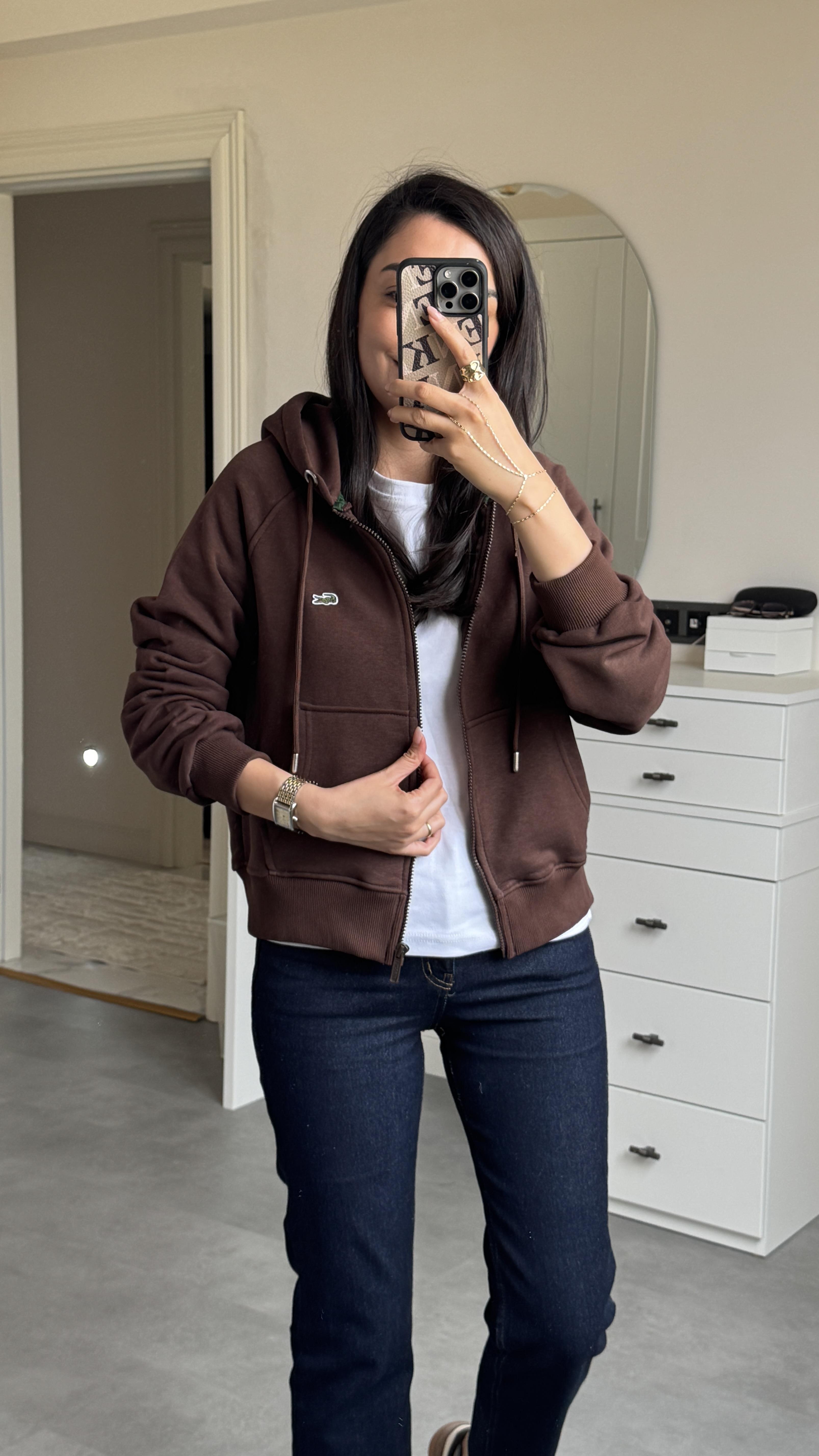 Lacste Fermuarlı Sweat - Kahve