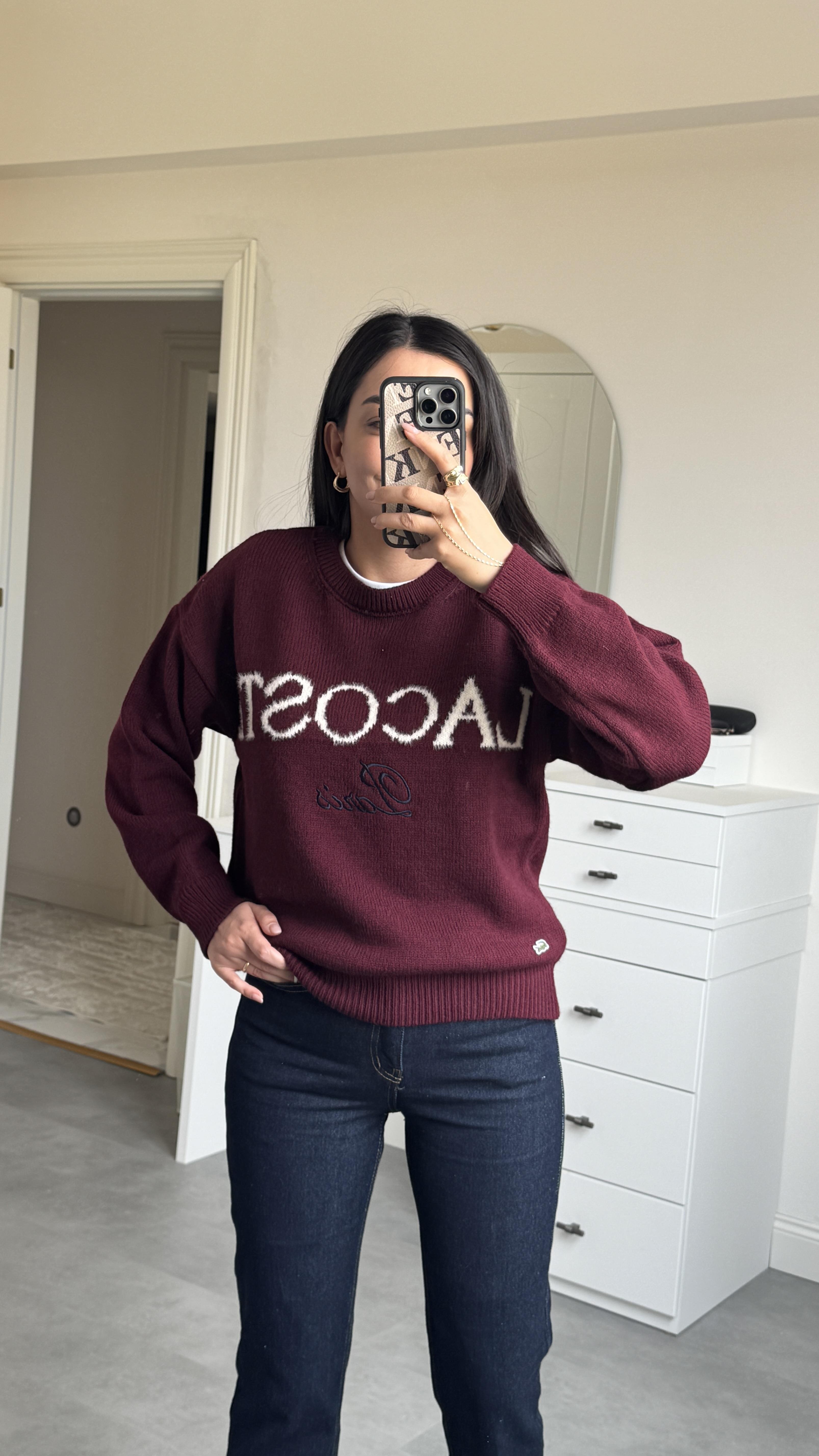 Lacste Yazılı Kazak - Bordo