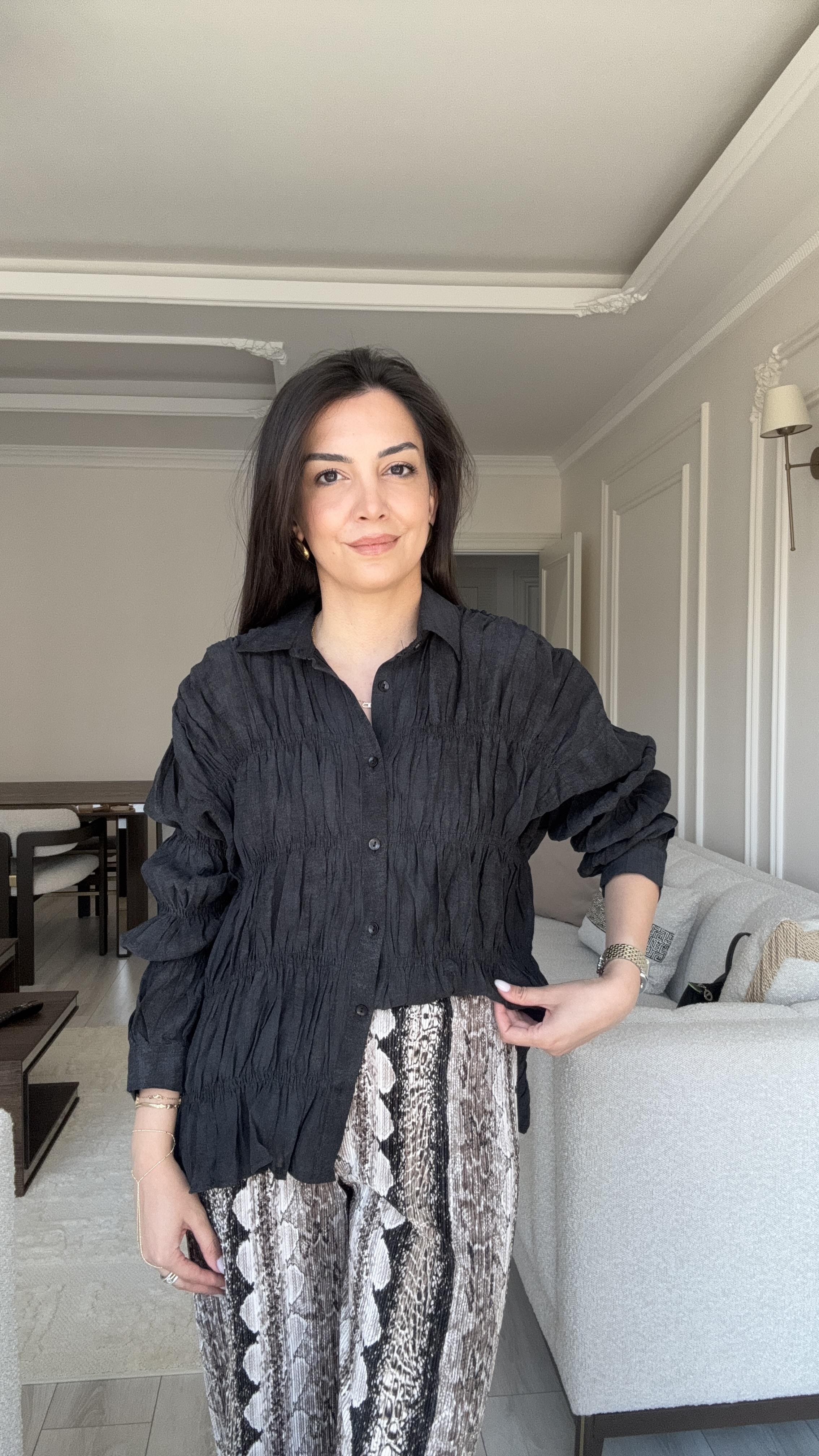 Massi Siyah Bürümcük Gömlek