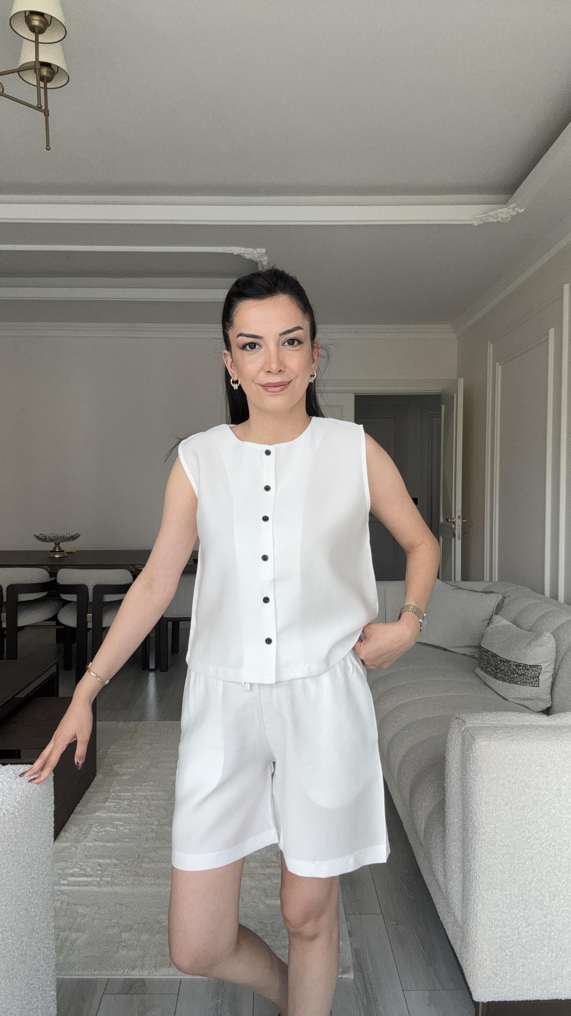 Massi Yelek Şort Takım - Beyaz