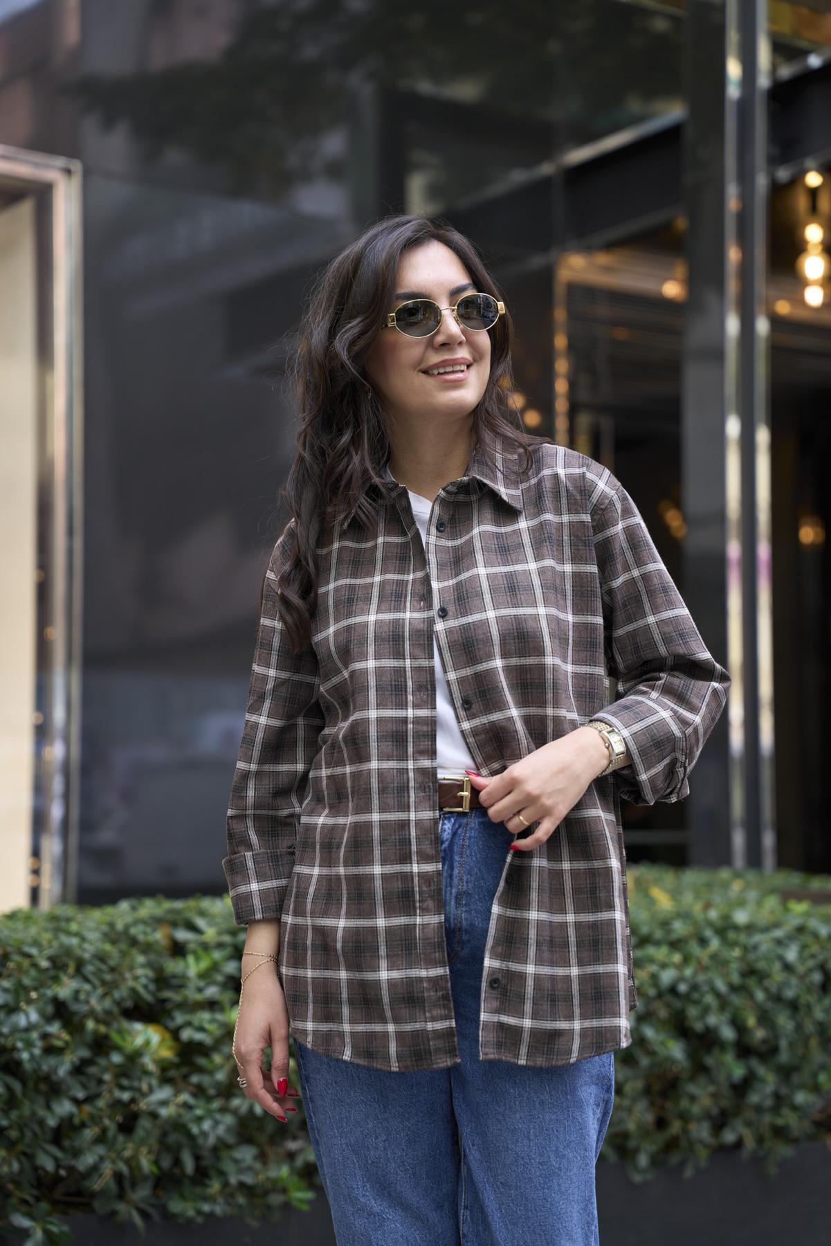 Oduncu Oversize Gömlek - Kahve 