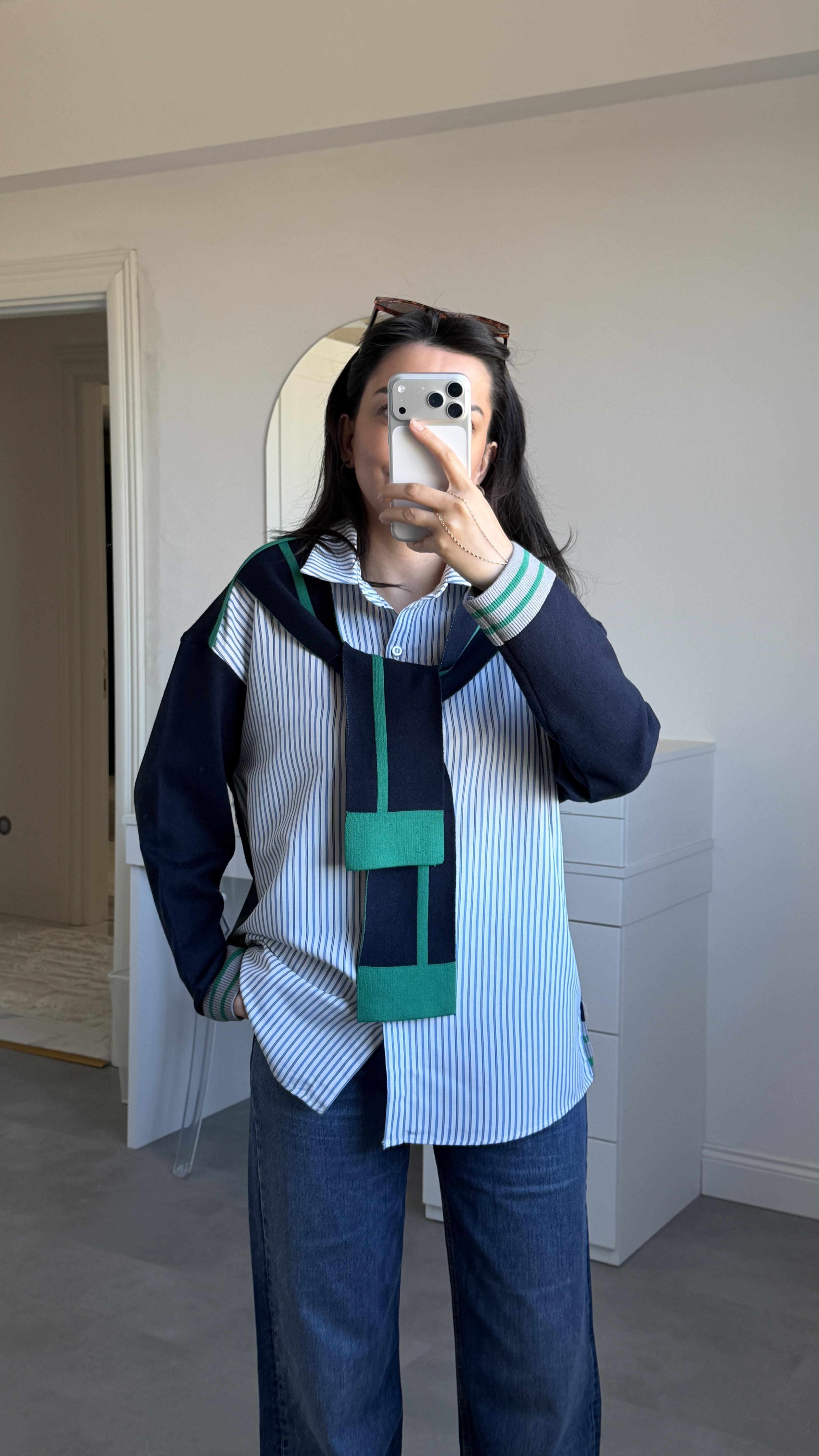 Şal Detaylı Oversize Gömlek