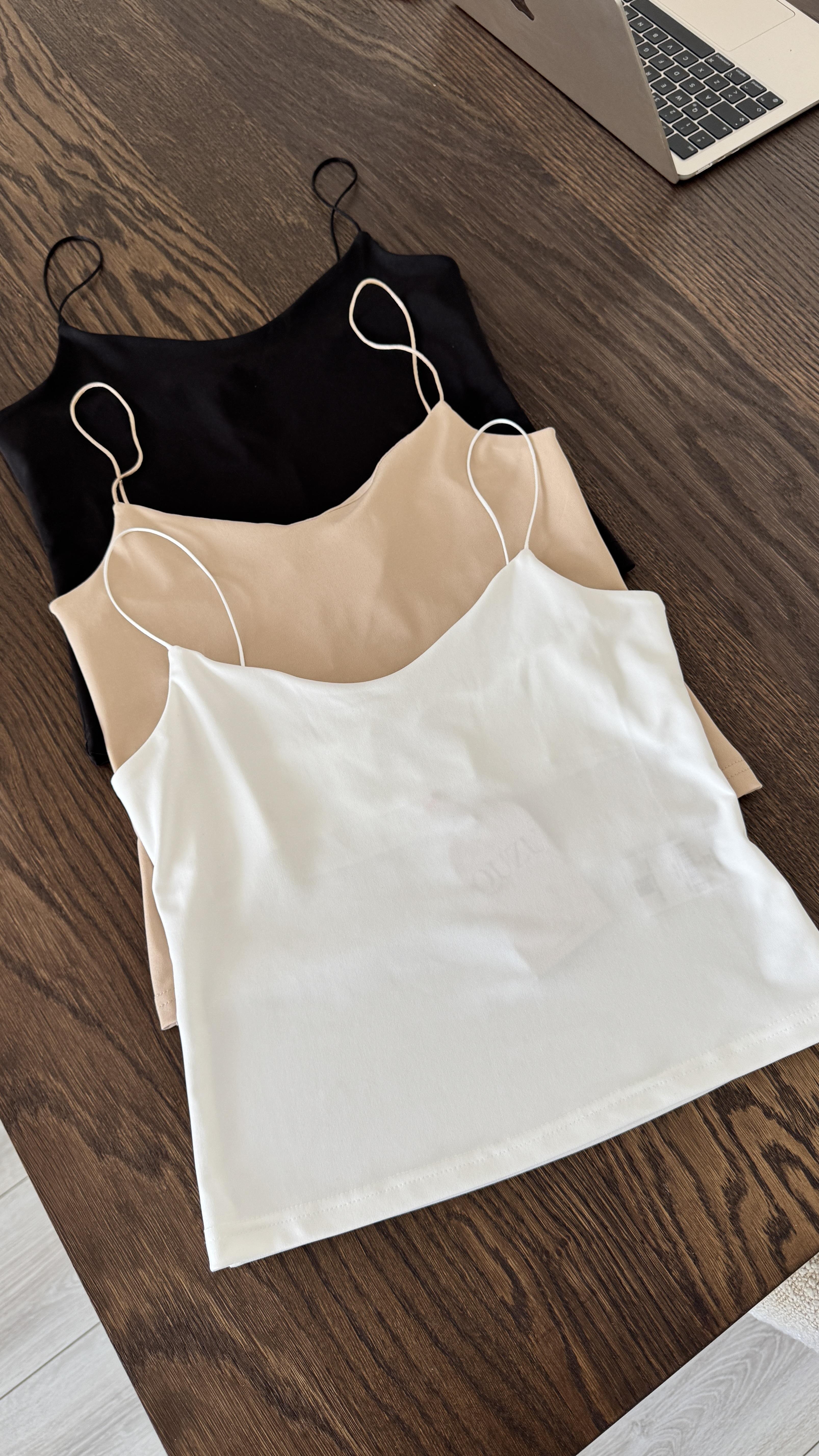 Saten Askılı Atlet - Bej 