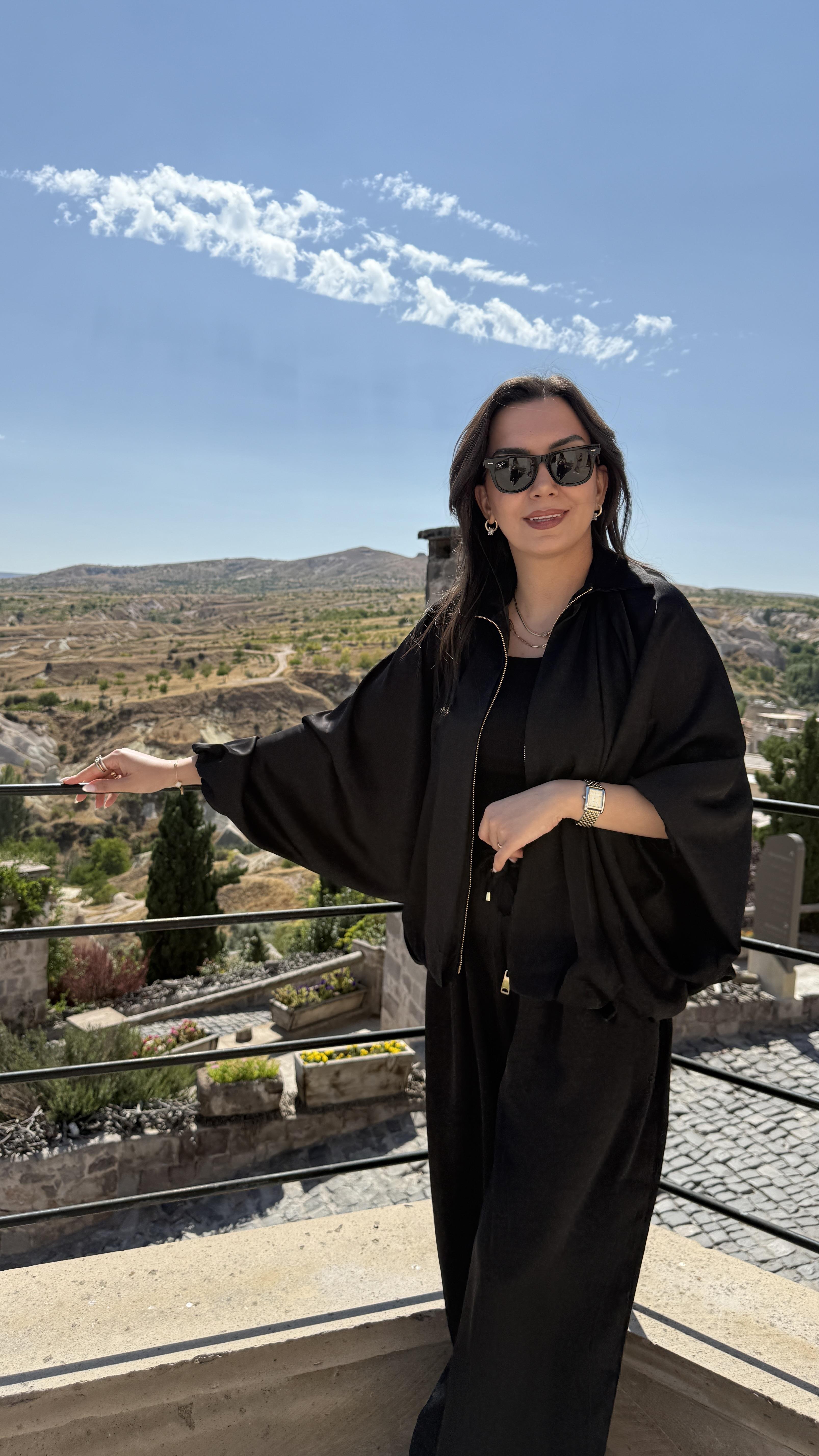 Saten Bomber Ceket Takım - Siyah 