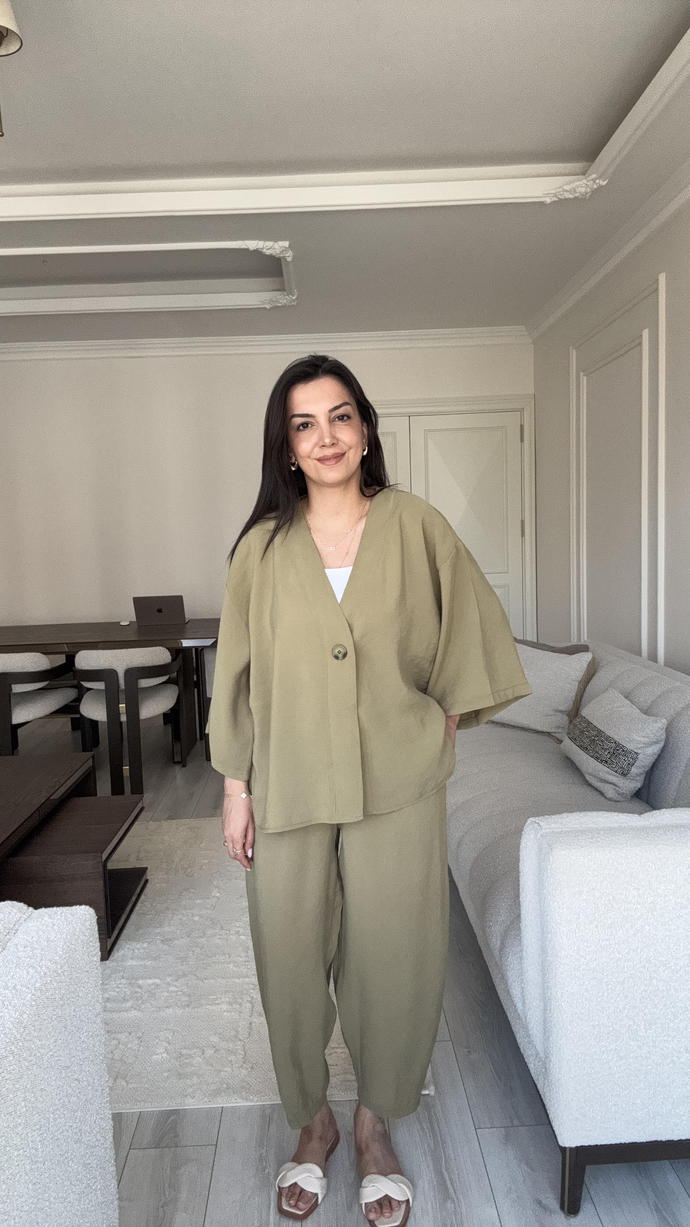 Tek Düğmeli Oversize Takım - Haki