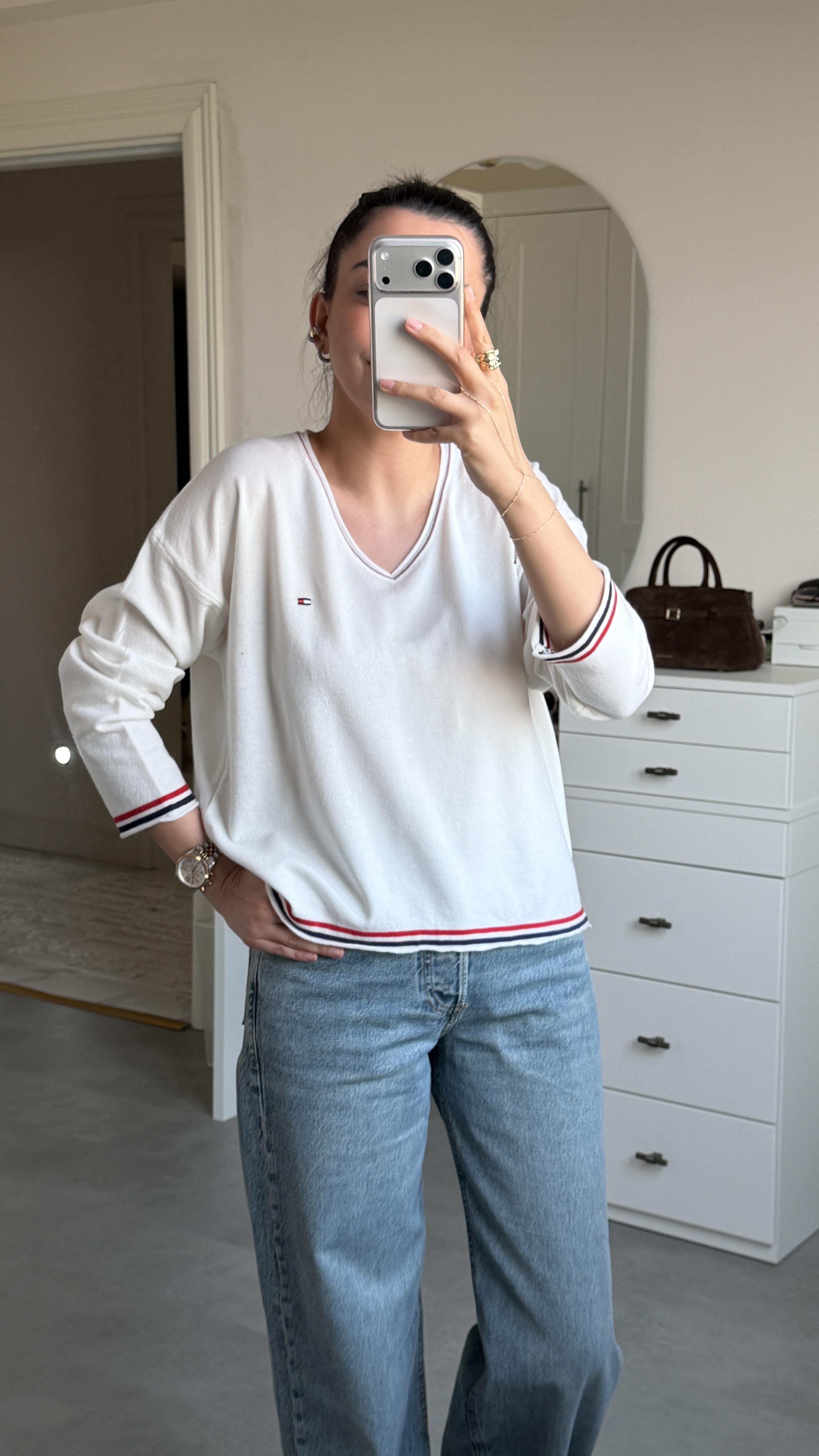 Tmmy V Yaka Triko - Beyaz