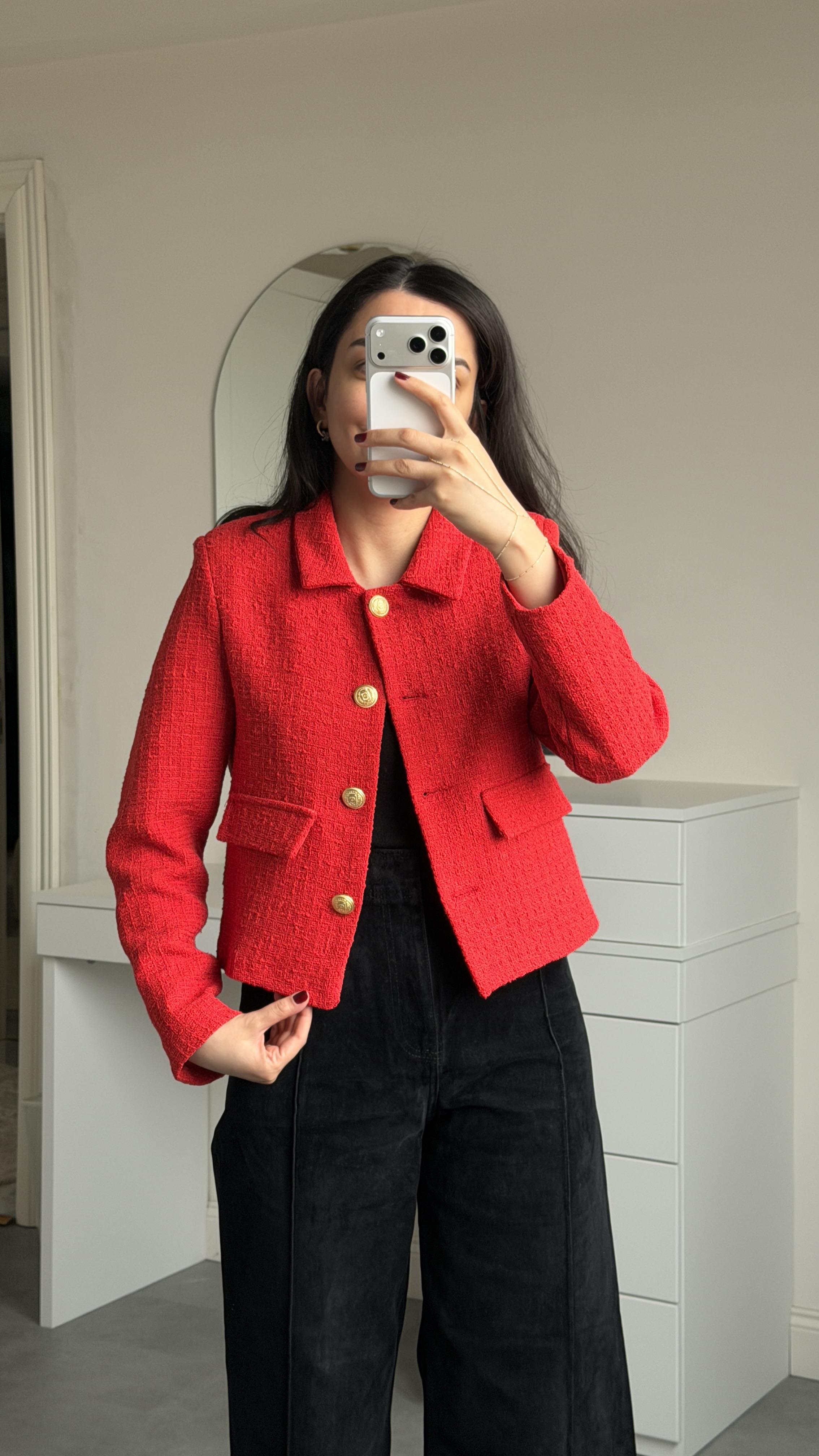 Tüvit Crop Ceket - Kırmızı