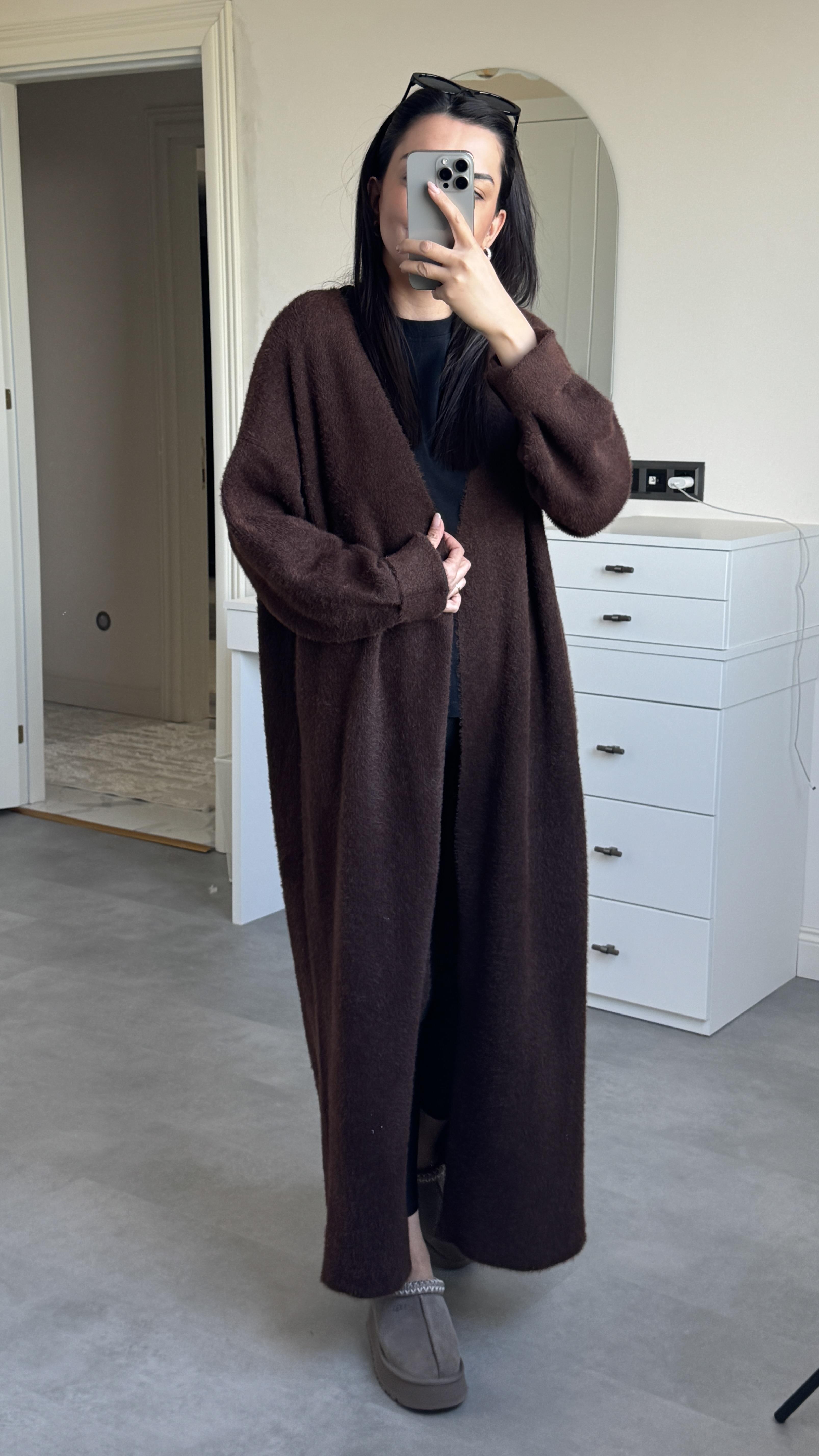 Yumoş Maxi Boy Hırka - Kahve