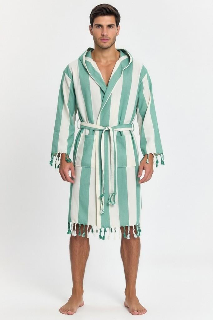 Erkek Striped Peştemal Bornoz %100 Pamuk Plaj Bornoz 