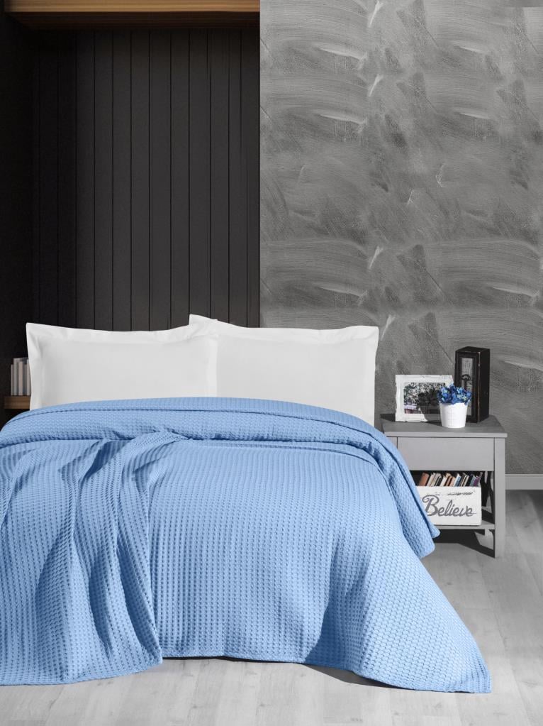 Havuzlu pike Kalın İplik Ev Dekorasyonu Çift Kişilik 220x240 Mavi