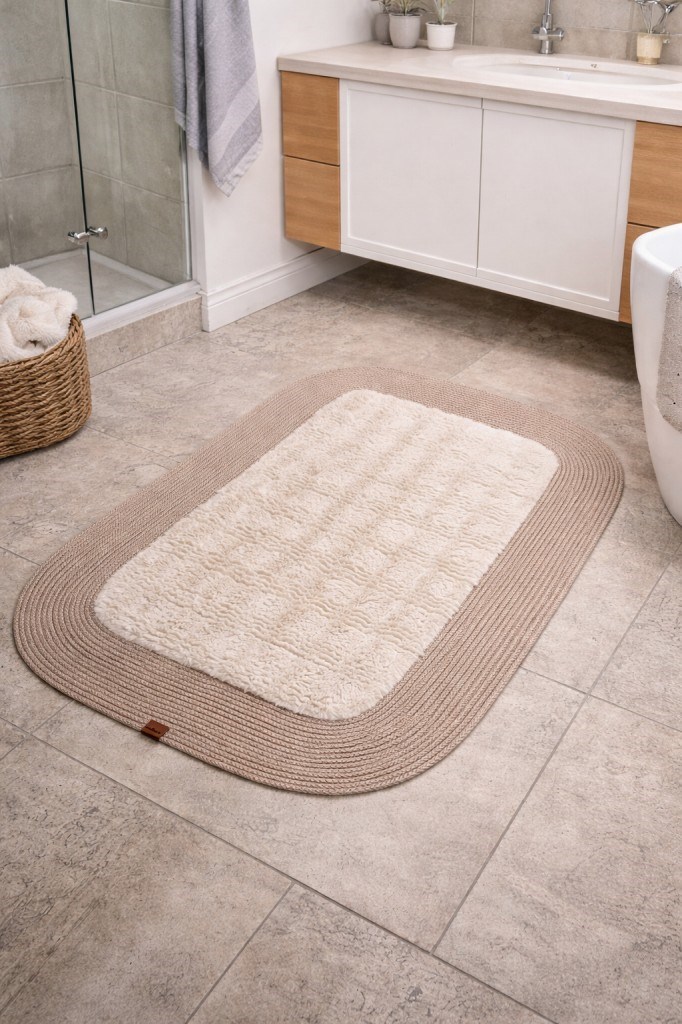 Kalın ve Yumuşak Peluş Banyo Paspası Kaymaz Tabanlı Modern Tasarım 105x74 cm